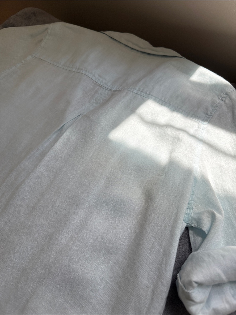 Relaxed Light Blue Linen Shirt Tunic Dress - Picture 9 of 10